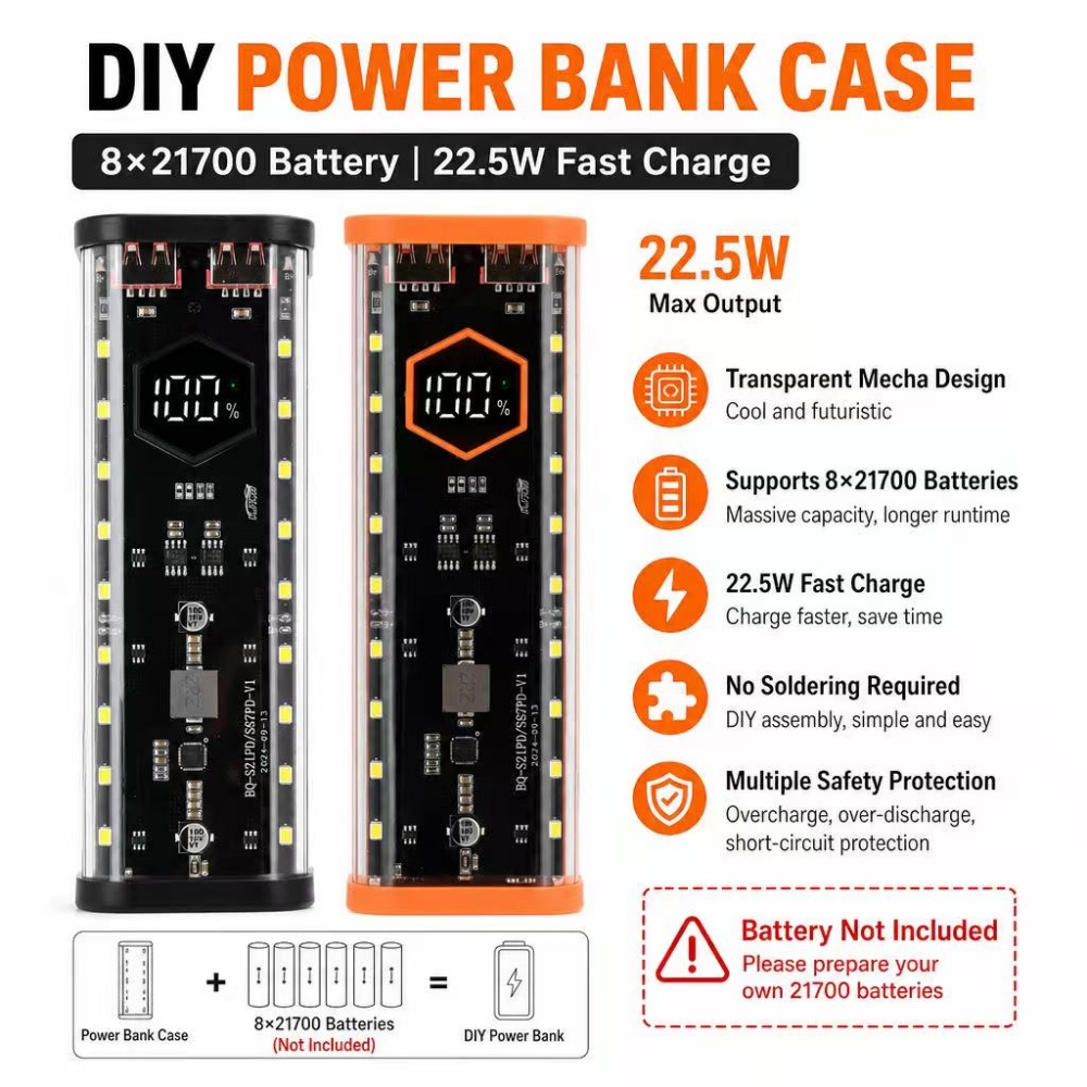 Power Banks - Obudowa na 8 akumulatorów 21700, szybkie