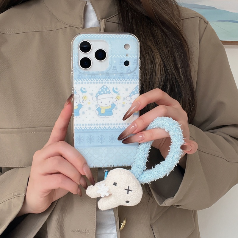 Cute Cartoon Wrist Strap Silicone Case - Urocza zimowa czapka w kropki, etui